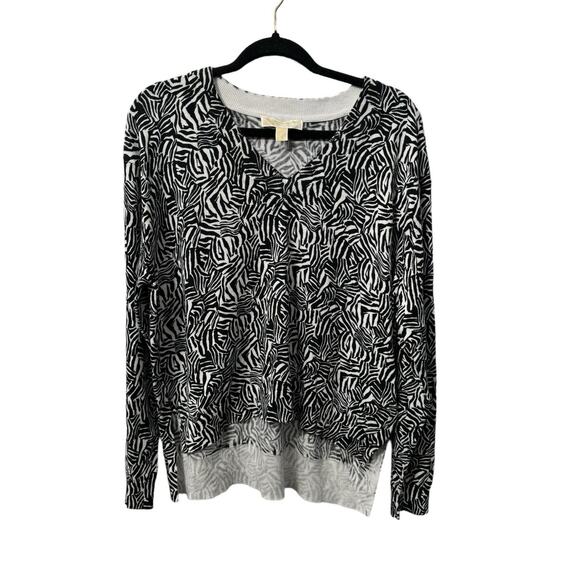 NWT! Michael Kors Zebra Animal Print V-Neck Pullover Sweater - Size Large - Picture 5 of 8